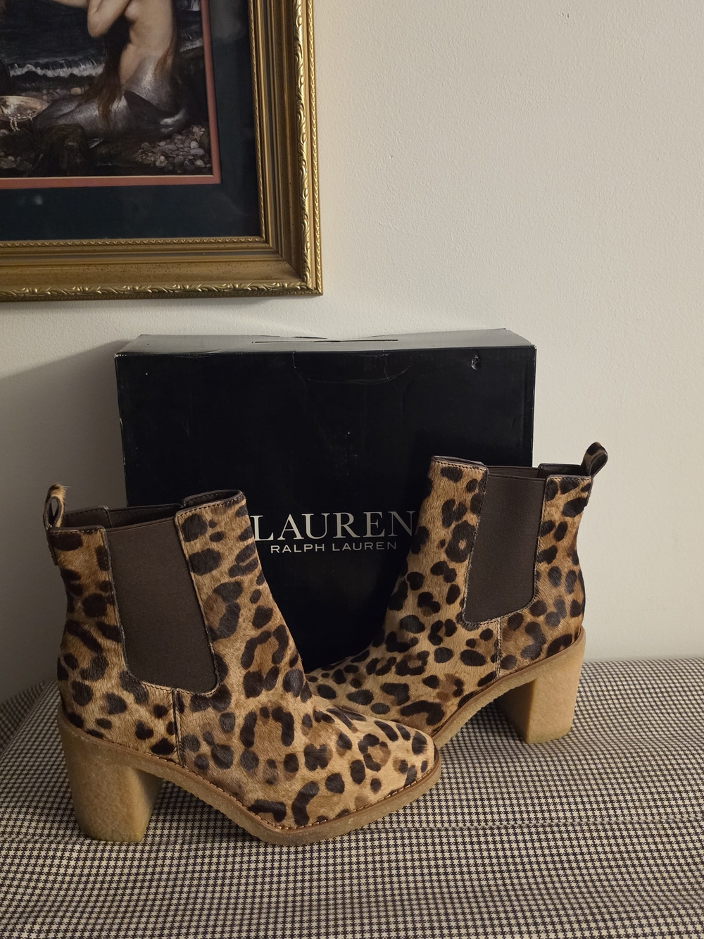 Lauren Ralph Lauren Marianna Leopard Print Haircalf Chelsea Boots Size 8.5 NWB
